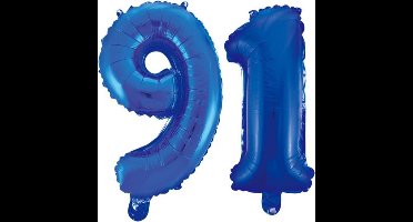 Folieballon 91 jaar blauw 86cm