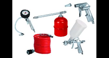 Einhell Perslucht Accessoireset - 5-delig - Incl. blaaspistool, spiraalslang, sproeipistool, verfspuitpistool met bovenbeker, bandenspanningsmeter