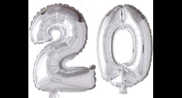 Folieballon 20 jaar zilver 86cm