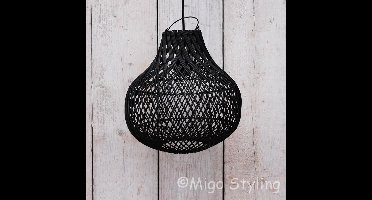 Rieten - Hanglamp - Klein - Bol - Dia30cm - Zwart - Met Pendel