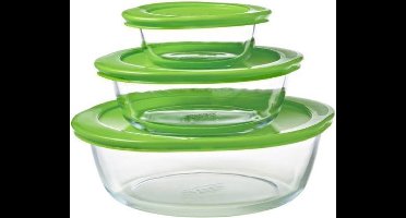 Pyrex - Cook & Store Schaal 350 ml 1.1 liter 2.3 liter Set van 3 Stuks - Transparant/Groen