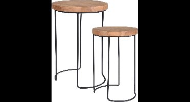 H&S - Collection - 3-delige - Bijzettafelset - teakhout - en - metaal