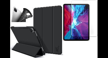 Hoes + Screenprotector geschikt voor iPad Pro 2020 12.9 inch - Smart Book Case Hoesje Zwart