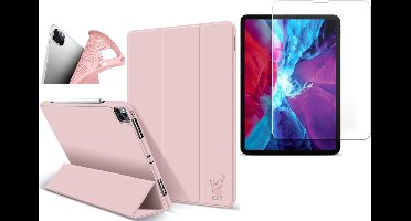 Hoes + Screenprotector geschikt voor iPad Pro 2020 12.9 inch - Smart Book Case Hoesje Roségoud