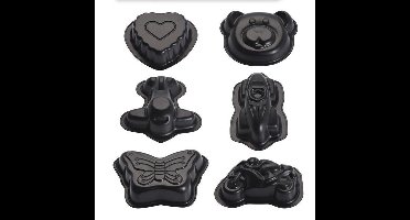 Mini bakvormen set 6 verschillende - non stick - anti-aanbaklaag - motorfiets - vliegtuig - hart - vlinder - race auto - beer
