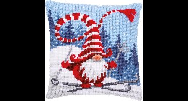Vervaco - Kruissteekkussen kit - Kerst - Kerstkabouter op ski's - PN-0172809 - Borduren - Borduurpakket - Borduurpakket volwassenen - Borduurpakket kind