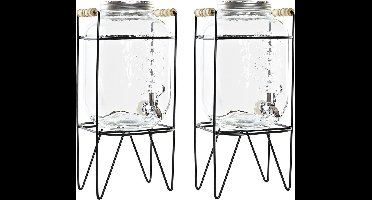 Set van 2x stuks glazen drank dispensers 4 liter met schroefdop en standaard - Sapdispenser - Drankdispenser