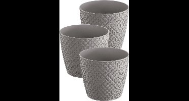 3x stuks orient stijl plantenpot/bloempot kunststof dia 22 cm en hoogte 19 cm in het steengrijs voor binnen/buiten