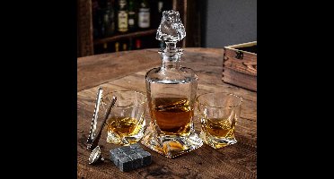 MikaMax Twisted Whiskey Karaf - Whiskey Decanter - Whiskey Set - Incl. 2 Whiskey Glazen en Whisky Stones - Inhoud 1L - Uniek Design Decanter