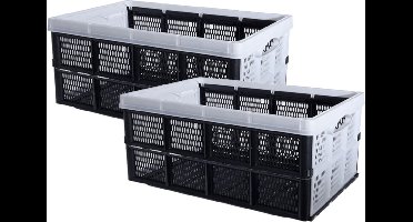 Inklapbare boodschappenkrat - Set van 2x stuks - opbergkrat - zwart / wit - 48 x 35 x 24 cm - vouwkrat