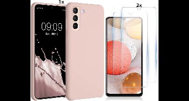 Hoesje Geschikt Voor Samsung Galaxy S21 Plus Hoesje Soft Nano Silicone Backcover Gel Licht Roze Met 2x Glazen Screenprotector