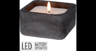 Kaars LED in vierkante zwarte pot van beton 12,5x12,5cm