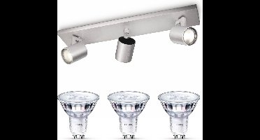 Philips Runner Opbouwspot (Aluminium) - Warmwit Licht - Plafondspot met 3 Lichtpunten - GU10 - SceneSwitch - Eenvoudig Dimbaar met Je Klassieke Schakelaar