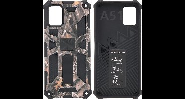 Hoesje Geschikt Voor Samsung Galaxy A71 (4G) Hoesje - Rugged Extreme Backcover Takjes Camouflage met Kickstand - Grijs