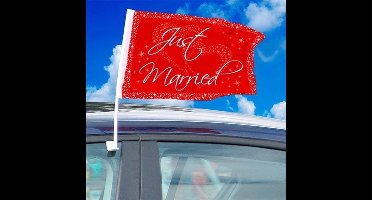 Autovlag Just Married Rood-Wit