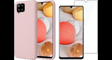 Hoesje geschikt voor Samsung A42 - Siliconen Case Cover Hoes Roze + Screen Protector Glas