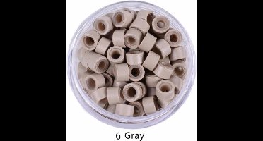 200 microringen met silicone,  kleur # 6 Ash-Blond , voor het inzetten van hairextensions. Diameter 5 mm.