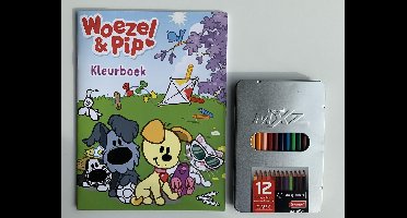 Woezel & Pip Kleurboek + 12 Bruynzeel kleurpotloden in blik
