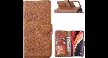 Hoesje Geschikt voor iPhone 12 Pro Max Hoesje met Pasjeshouder cover Bruin