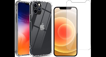 Hoesje geschikt voor iPhone 12 Pro - Anti Shock Proof Siliconen Back Cover Case Hoes Transparant - Tempered Glass Screenprotector