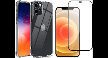 Hoesje geschikt voor iPhone 12 Pro Max en Screenprotector - Transparant Siliconen Shockproof Case + Screen Protector Glas Full