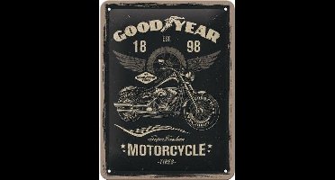Metalen Wandbord met reliëf - Good Year Motorcycle -15x20cm