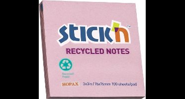 Stick'n recycled sticky notes - 76x76mm, pastel roze, 100 memoblaadjes