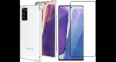 Hoesje geschikt voor Samsung Galaxy Note 20 - Anti Shock Proof Siliconen Back Cover Case Hoes Transparant - PET Folie Screenprotector