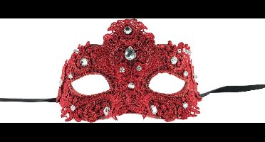 Venetiaanse Masker met Diamanten - Rood - 16 x 9 x 11 cm