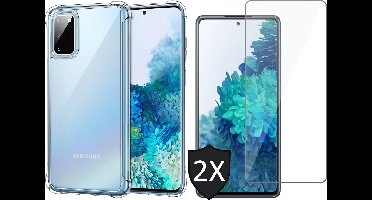 Hoesje geschikt voor Samsung S20 FE - Transparant Case Shock Siliconen + 2x Screenprotector Glas Tempered Glass Screen Protector