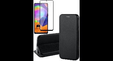 Hoesje geschikt voor Samsung Galaxy A31 - Screen Protector FullGuard - Book Case Kunstleer ThinShield Zwart & Screenprotector