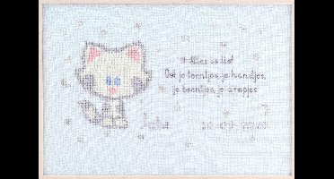 Pako Borduurpakket - geboorte - telpatroon - Woezel & Pip geboort tegel Buurtpoes - 271044 - Aida blauw - 33 x 23 cm - DIY kit