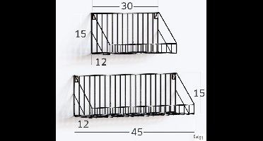 Gadgy Wandrekken set 2 st - Wandrek Zwart Metaaldraad - Wanddecoratie Industrieel - Muurdecoratie Metaal - Wandplank zwevend – 30 en 45 cm