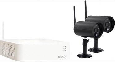 Chacon 34539 - 2 draadloze beveiligingscamera's voor buiten - Met digitale videorecorder - Nachtzicht – Bewegingsdetectie – Weerbestendig - Zwart
