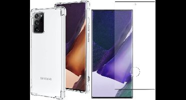 Hoesje geschikt voor Samsung Galaxy Note 20 Ultra - Screen Protector GlassGuard - Back Cover Case ShockGuard Transparant & Screenprotector