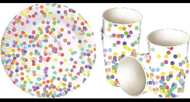 Verjaardag tafel dekken set in Confetti thema bekers en bordjes voor 24x personen - Feestartikelen