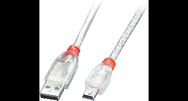 LINDY 41785 USB-kabel USB 2.0 USB-A stekker, USB-mini-B stekker 5.00 m Transparant