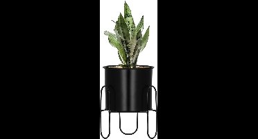Springos Staande Bloempot met houder - Metaal Zwart - 18 cm