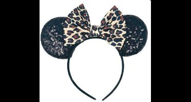 Diadeem muizenoren met glitter en luipaard stik