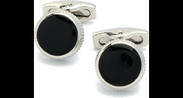 Manchetknopen - Rond met Gekartelde Rand Zwart Emaille