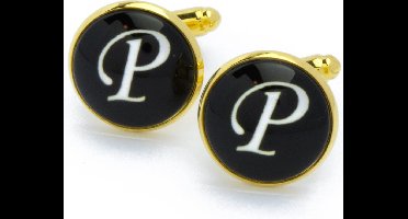 Manchetknopen - Letters Initialen Letter P Goud Zwart