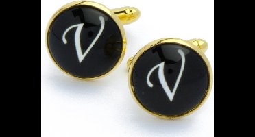 Manchetknopen - Letters Initialen Letter V Goud Zwart
