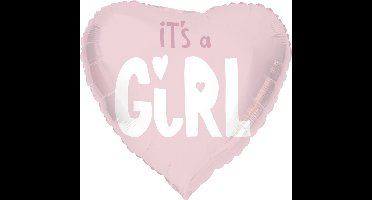 Folat - Folieballon Hartvormig It's a Girl Roze - 45 cm