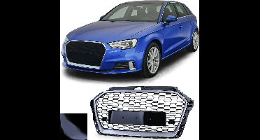 Geschikt voor Audi A3 8V 16 t/m 20 Sport Grill Zonder Embleem Glans Zwart met Grijs Honingraat Tsi Tdi Styling