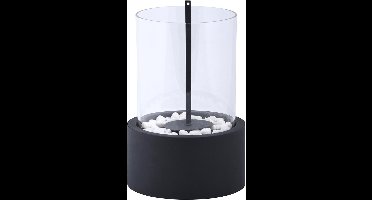 Fancy Flames Bioethanol sfeerhaard zwart rond glas 27x16cm met decoratiestenen