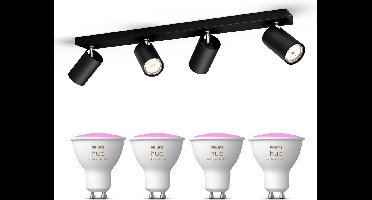 Philips Hue Kosipo Opbouwspot (Zwart) - Wit en Gekleurd Licht - Plafondspot met 4 Lichtpunten - GU10 - Hue White and Color Ambiance