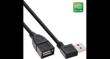 Easy-USB-A haaks (links/rechts) naar USB-A verlengkabel - volledig bedekt - USB2.0 - tot 2A / zwart - 2 meter