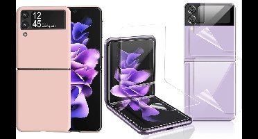 Hoesje geschikt voor Samsung Galaxy Z Flip 3 - Roze Hoes Back Cover Hoesjes en PET Screen Protector