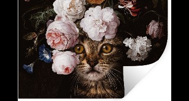 Muurstickers - Sticker Folie - Kat - Bloemen - Kunst - 30x20 cm - Plakfolie - Muurstickers Kinderkamer - Zelfklevend Behang - Zelfklevend behangpapier - Stickerfolie
