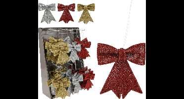 Home & Styling Kerstdecoratie/Kersthanger 8 stuks! Mini strik glitter 10,5 cm - Rood